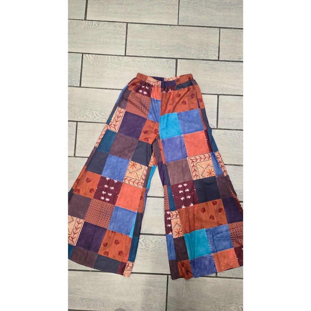 Romwe Womens Patchwork Print Wide Leg‎ Boho Pants Multi Color Size Small